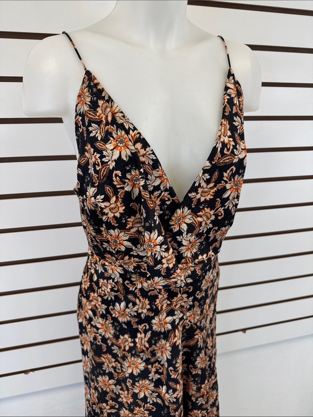 Acler Black Maxi Sleeveless Dress with Tan Floral Print
